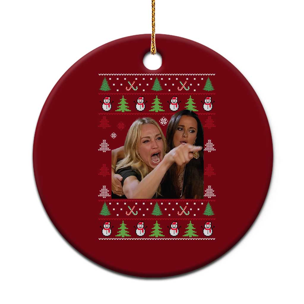 Woman Yelling At A Cat Ugly Christmas Ceramic Ornament Funny Meme Matching Couple Christmas Pajama - Wonder Print Shop