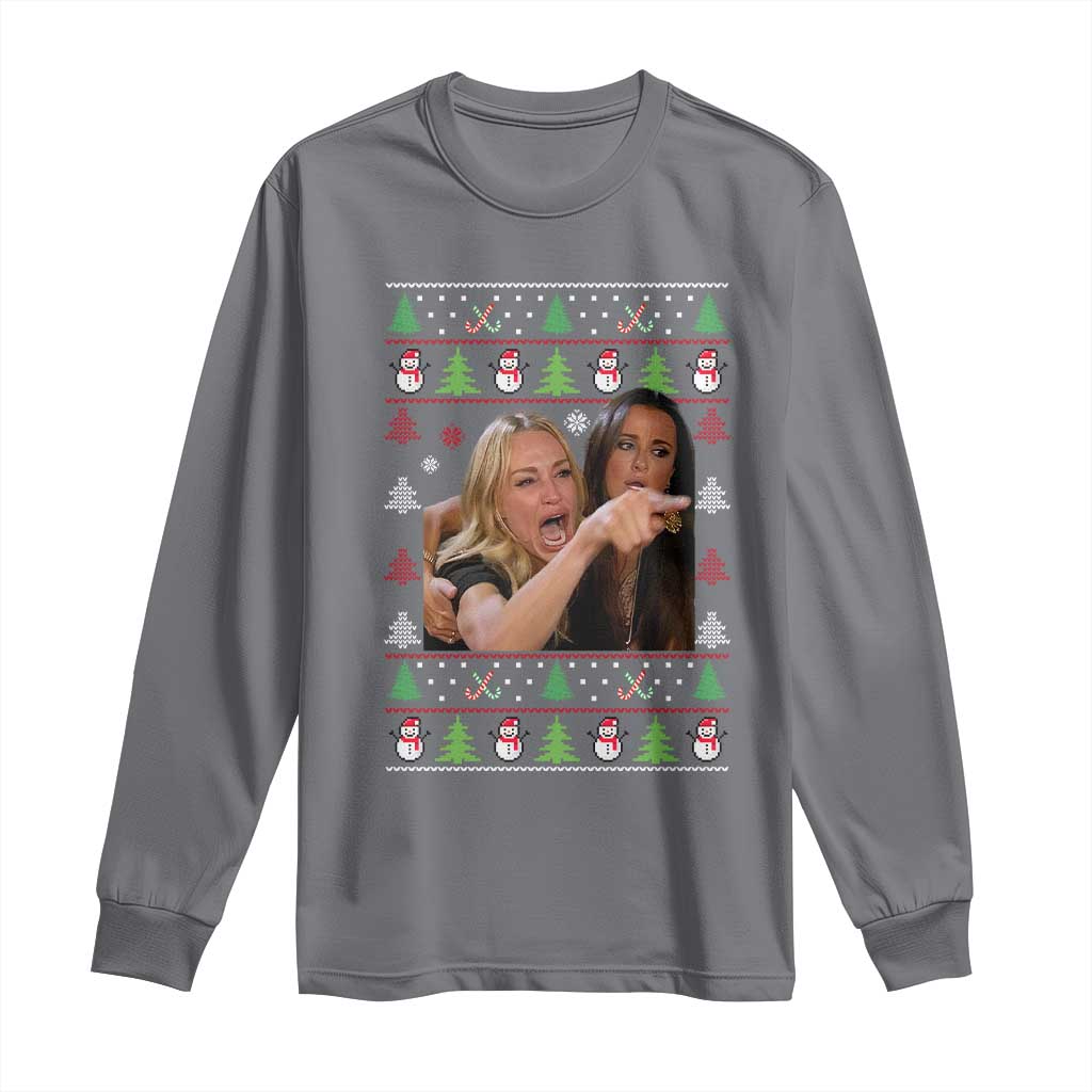Woman Yelling At A Cat Ugly Christmas Long Sleeve Shirt Funny Meme Matching Couple Christmas Pajama - Wonder Print Shop