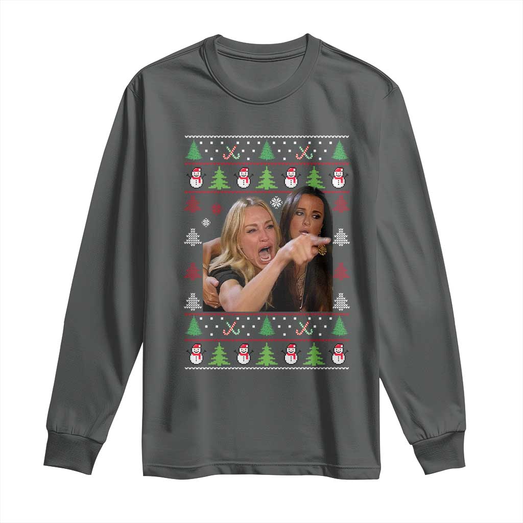 Woman Yelling At A Cat Ugly Christmas Long Sleeve Shirt Funny Meme Matching Couple Christmas Pajama - Wonder Print Shop