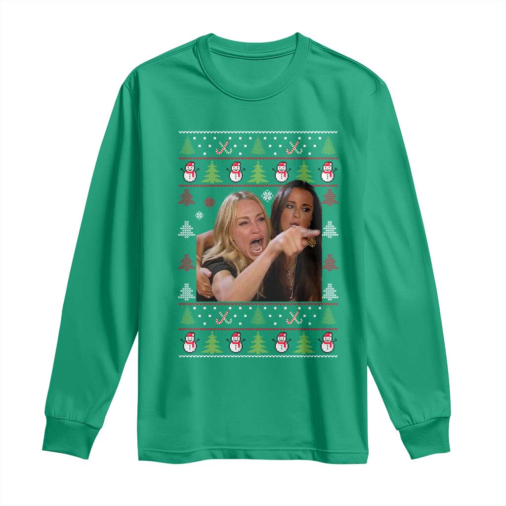 Woman Yelling At A Cat Ugly Christmas Long Sleeve Shirt Funny Meme Matching Couple Christmas Pajama - Wonder Print Shop
