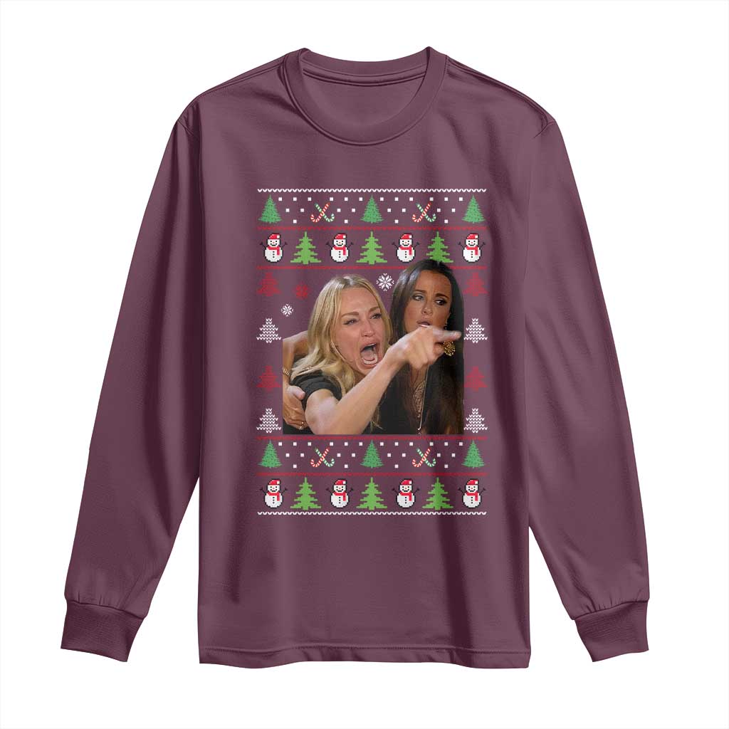 Woman Yelling At A Cat Ugly Christmas Long Sleeve Shirt Funny Meme Matching Couple Christmas Pajama - Wonder Print Shop