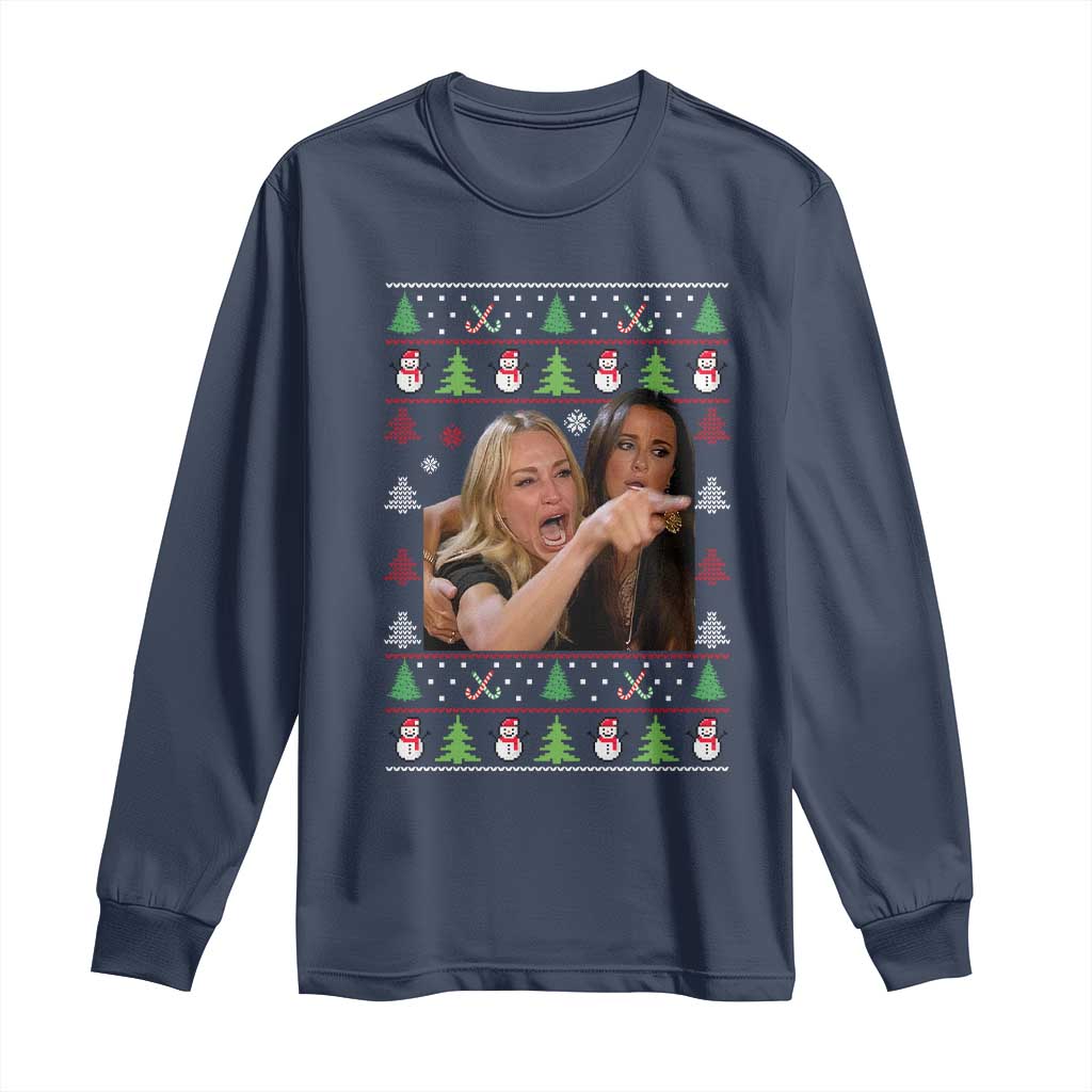 Woman Yelling At A Cat Ugly Christmas Long Sleeve Shirt Funny Meme Matching Couple Christmas Pajama - Wonder Print Shop