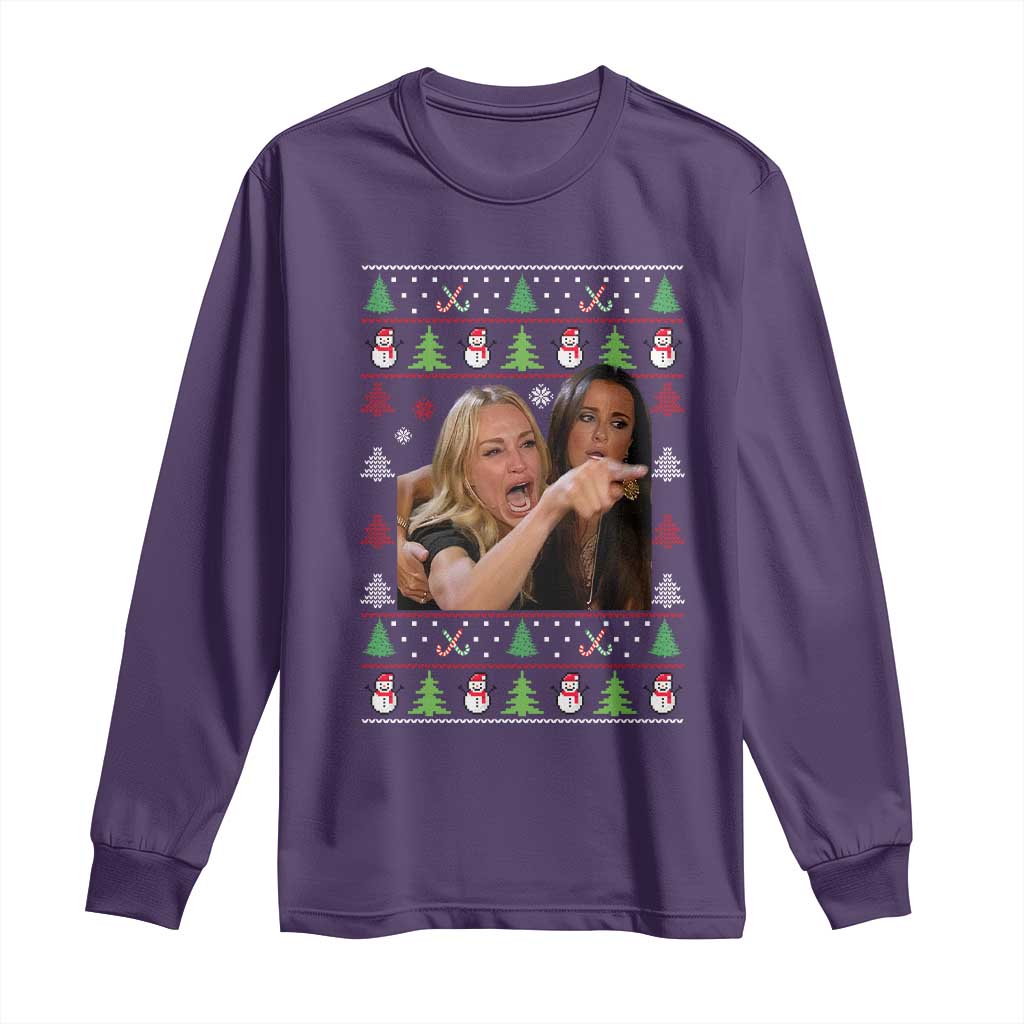 Woman Yelling At A Cat Ugly Christmas Long Sleeve Shirt Funny Meme Matching Couple Christmas Pajama - Wonder Print Shop