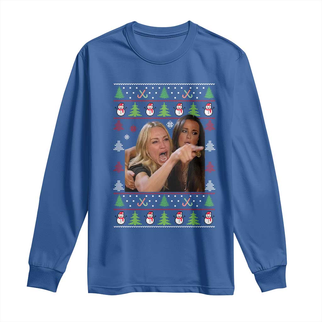 Woman Yelling At A Cat Ugly Christmas Long Sleeve Shirt Funny Meme Matching Couple Christmas Pajama - Wonder Print Shop