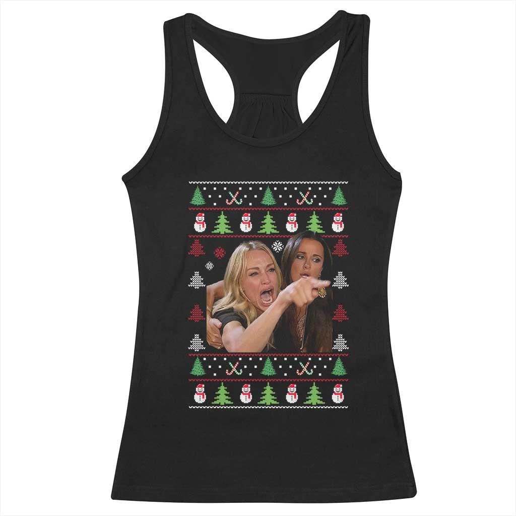 Woman Yelling At A Cat Ugly Christmas Racerback Tank Top Funny Meme Matching Couple Christmas Pajama - Wonder Print Shop