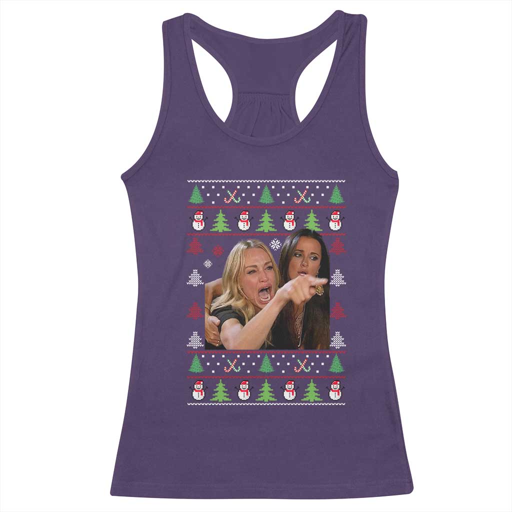 Woman Yelling At A Cat Ugly Christmas Racerback Tank Top Funny Meme Matching Couple Christmas Pajama - Wonder Print Shop