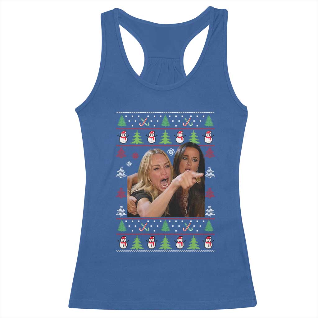 Woman Yelling At A Cat Ugly Christmas Racerback Tank Top Funny Meme Matching Couple Christmas Pajama - Wonder Print Shop