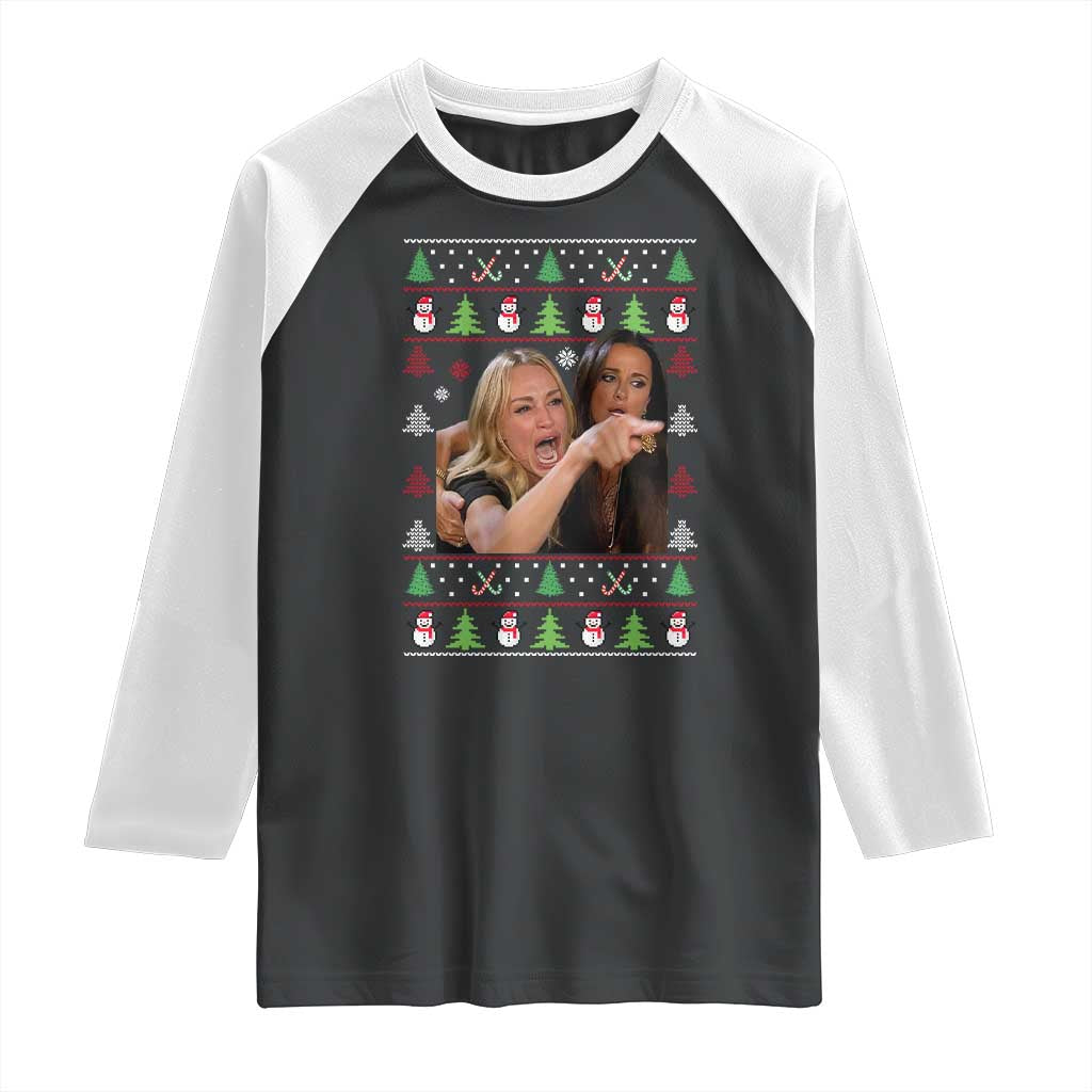 Woman Yelling At A Cat Ugly Christmas Raglan Shirt Funny Meme Matching Couple Christmas Pajama - Wonder Print Shop