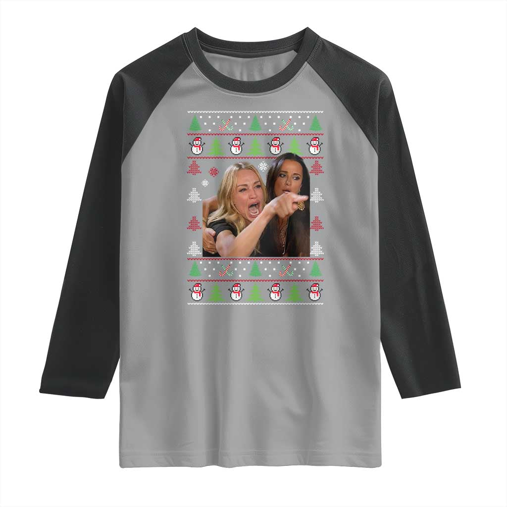 Woman Yelling At A Cat Ugly Christmas Raglan Shirt Funny Meme Matching Couple Christmas Pajama - Wonder Print Shop