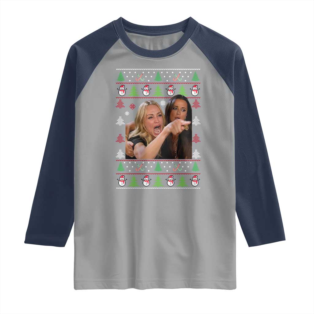 Woman Yelling At A Cat Ugly Christmas Raglan Shirt Funny Meme Matching Couple Christmas Pajama - Wonder Print Shop