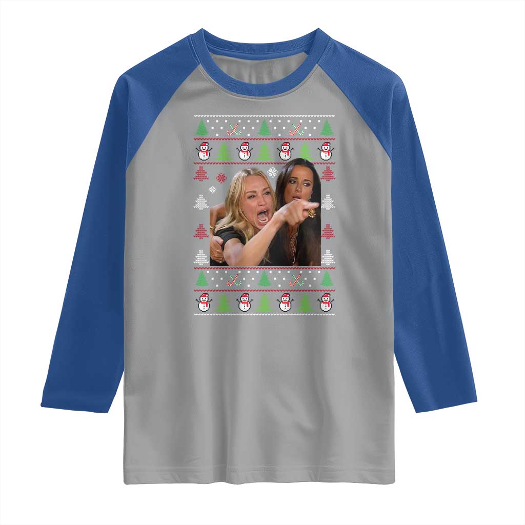 Woman Yelling At A Cat Ugly Christmas Raglan Shirt Funny Meme Matching Couple Christmas Pajama - Wonder Print Shop