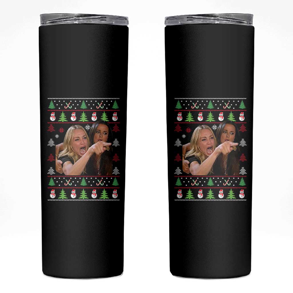 Woman Yelling At A Cat Ugly Christmas Skinny Tumbler Funny Meme Matching Couple Christmas Pajama - Wonder Print Shop