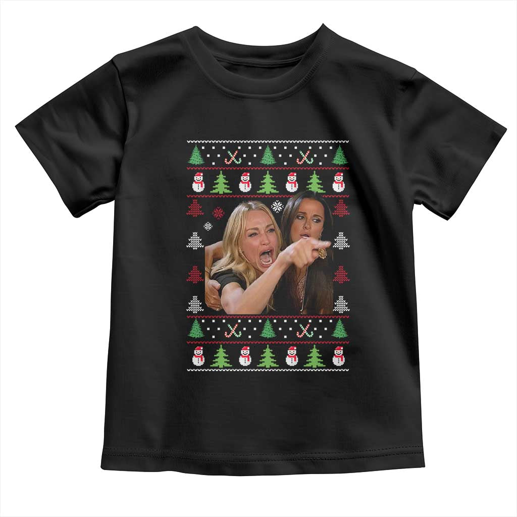 Woman Yelling At A Cat Ugly Christmas Toddler T Shirt Funny Meme Matching Couple Christmas Pajama - Wonder Print Shop
