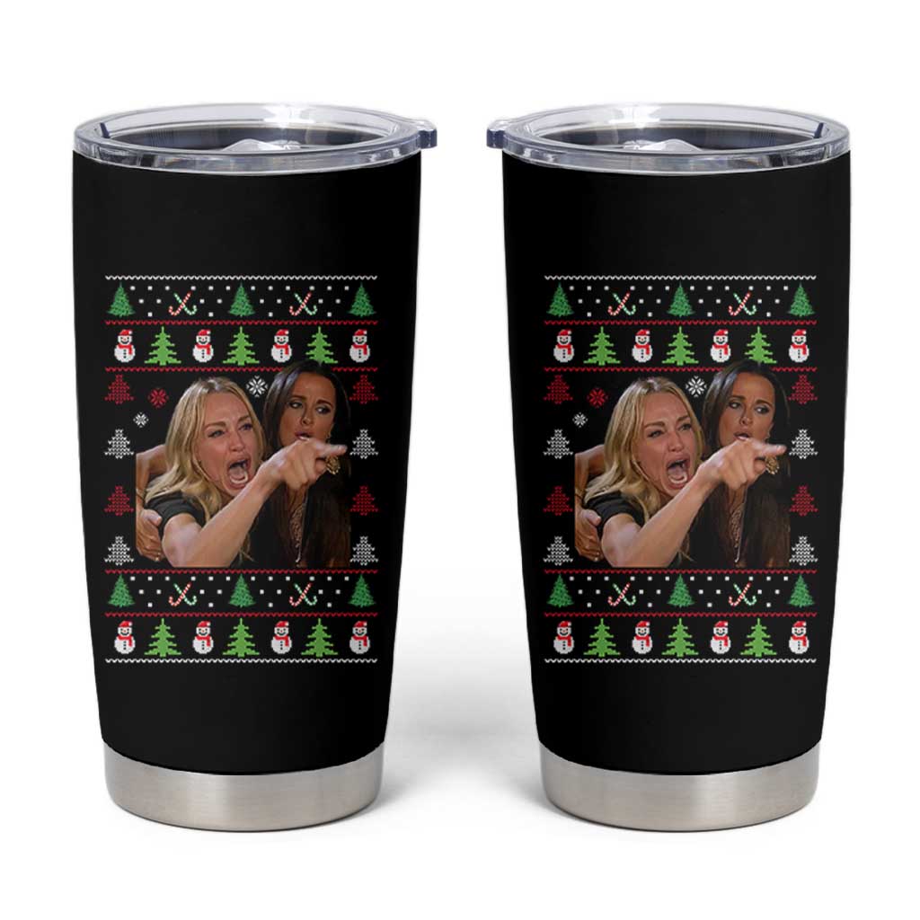 Woman Yelling At A Cat Ugly Christmas Tumbler Cup Funny Meme Matching Couple Christmas Pajama - Wonder Print Shop