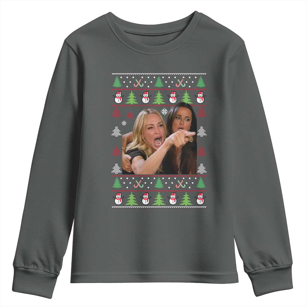 Woman Yelling At A Cat Ugly Christmas Youth Sweatshirt Funny Meme Matching Couple Christmas Pajama - Wonder Print Shop