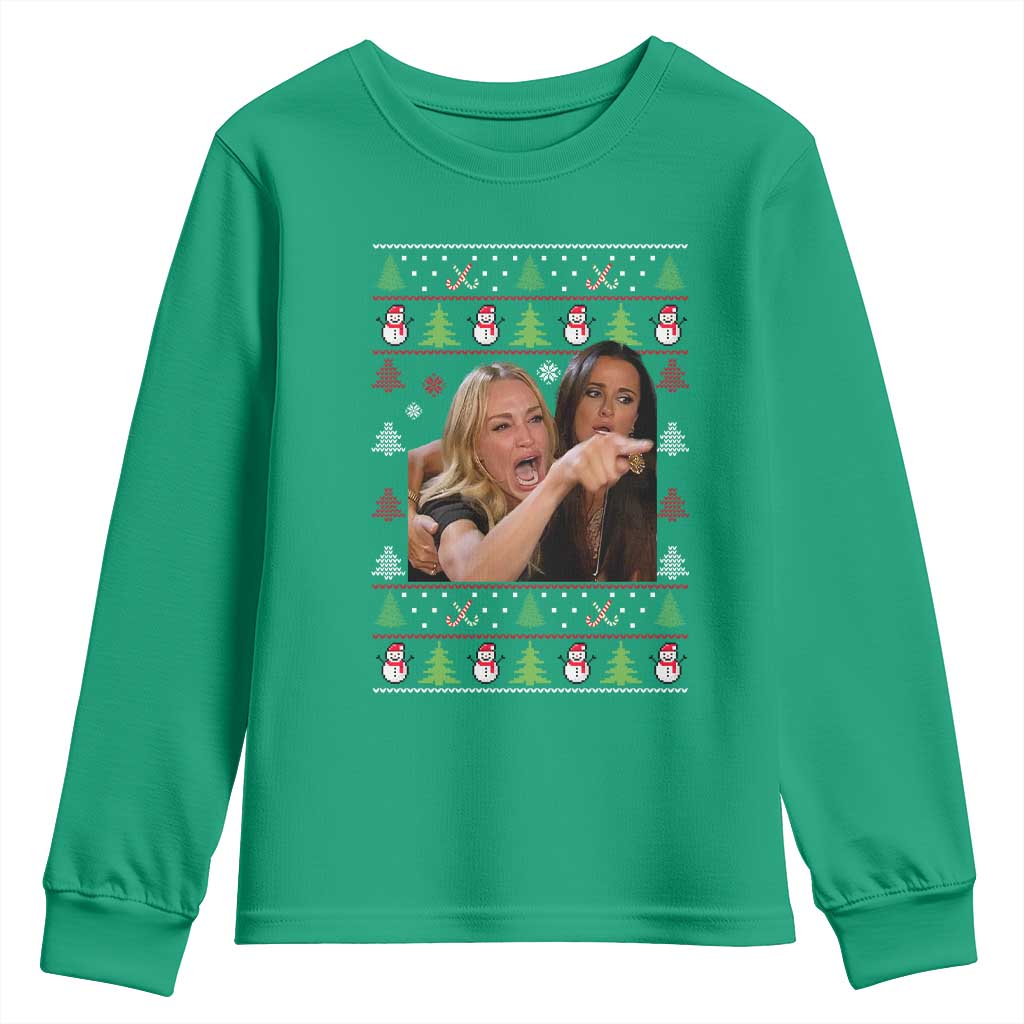 Woman Yelling At A Cat Ugly Christmas Youth Sweatshirt Funny Meme Matching Couple Christmas Pajama - Wonder Print Shop