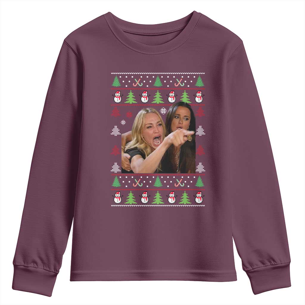 Woman Yelling At A Cat Ugly Christmas Youth Sweatshirt Funny Meme Matching Couple Christmas Pajama - Wonder Print Shop