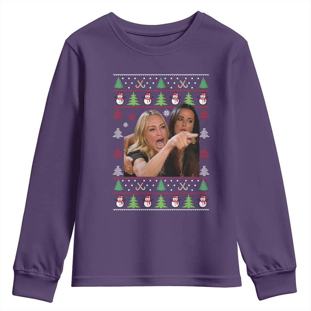 Woman Yelling At A Cat Ugly Christmas Youth Sweatshirt Funny Meme Matching Couple Christmas Pajama - Wonder Print Shop