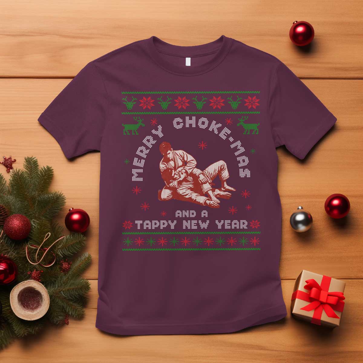 Funny Jiu Jitsu Christmas T Shirt Holiday Martial Arts BJJ Lover Ugly Xmas - Wonder Print Shop