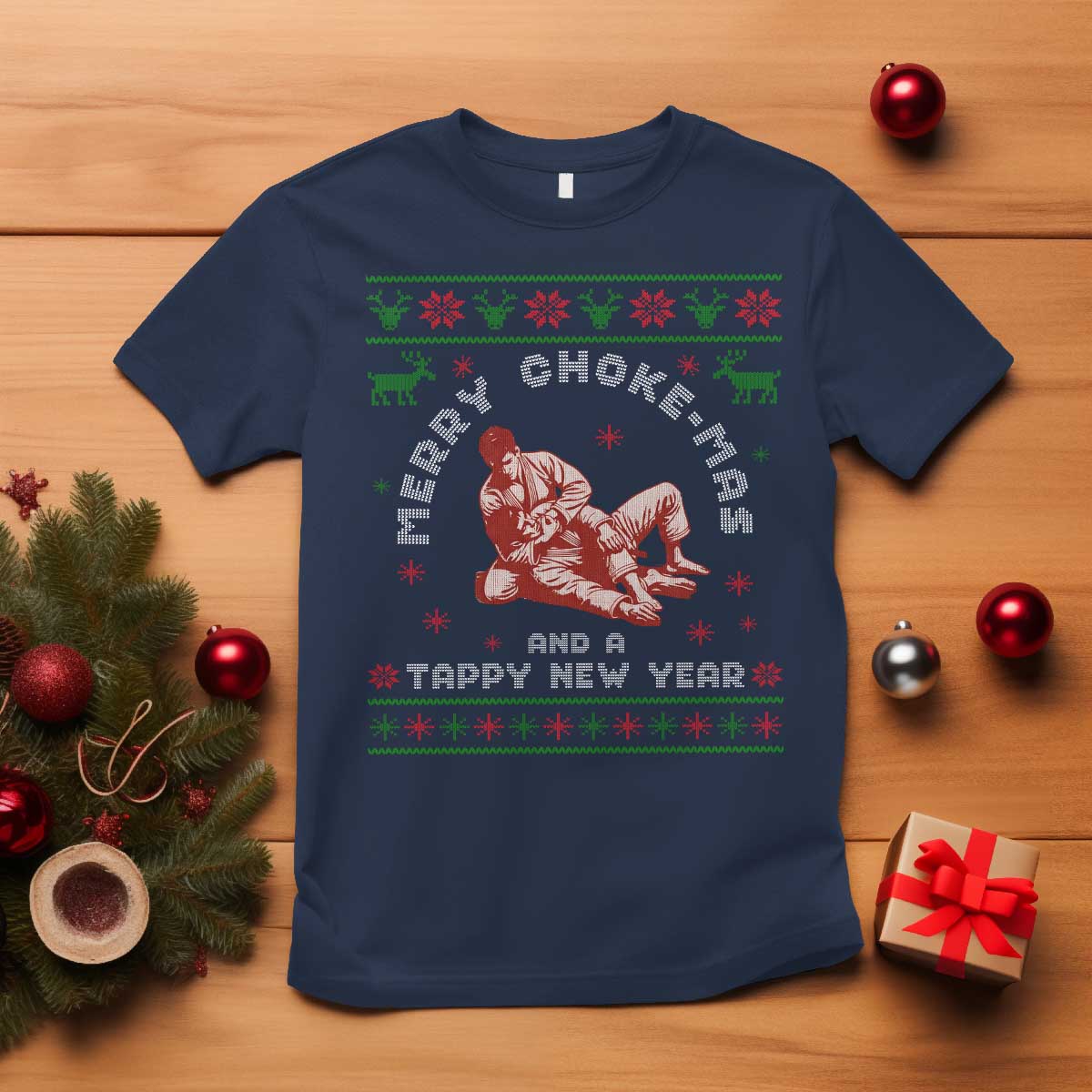 Funny Jiu Jitsu Christmas T Shirt Holiday Martial Arts BJJ Lover Ugly Xmas - Wonder Print Shop
