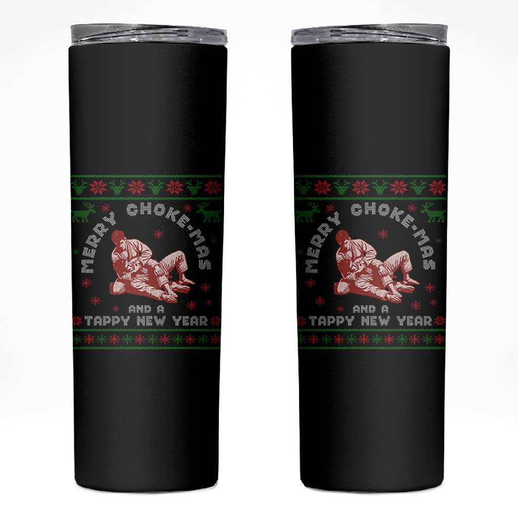 Funny Jiu Jitsu Christmas Skinny Tumbler Holiday Martial Arts BJJ Lover Ugly Xmas - Wonder Print Shop