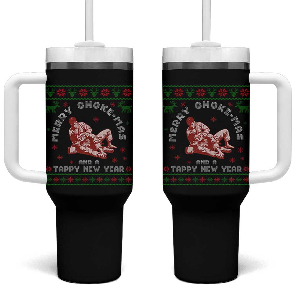 Funny Jiu Jitsu Christmas Tumbler With Handle Holiday Martial Arts BJJ Lover Ugly Xmas - Wonder Print Shop