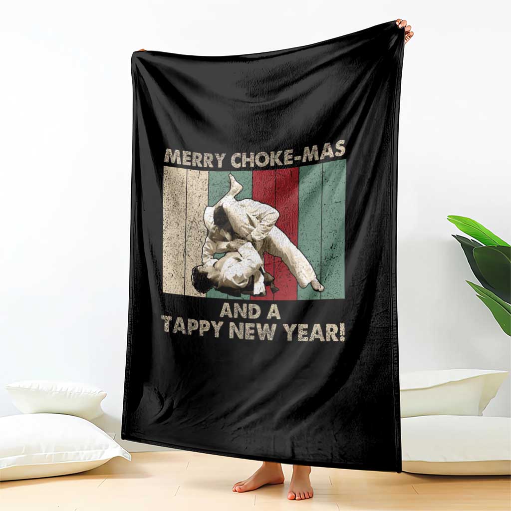 Jiu Jitsu Christmas Throw Blanket Retro Merry Choke Mas Tappy New Year Martial Arts BJJ Lover - Wonder Print Shop