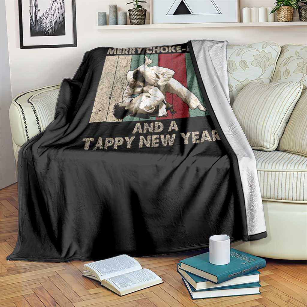 Jiu Jitsu Christmas Throw Blanket Retro Merry Choke Mas Tappy New Year Martial Arts BJJ Lover - Wonder Print Shop