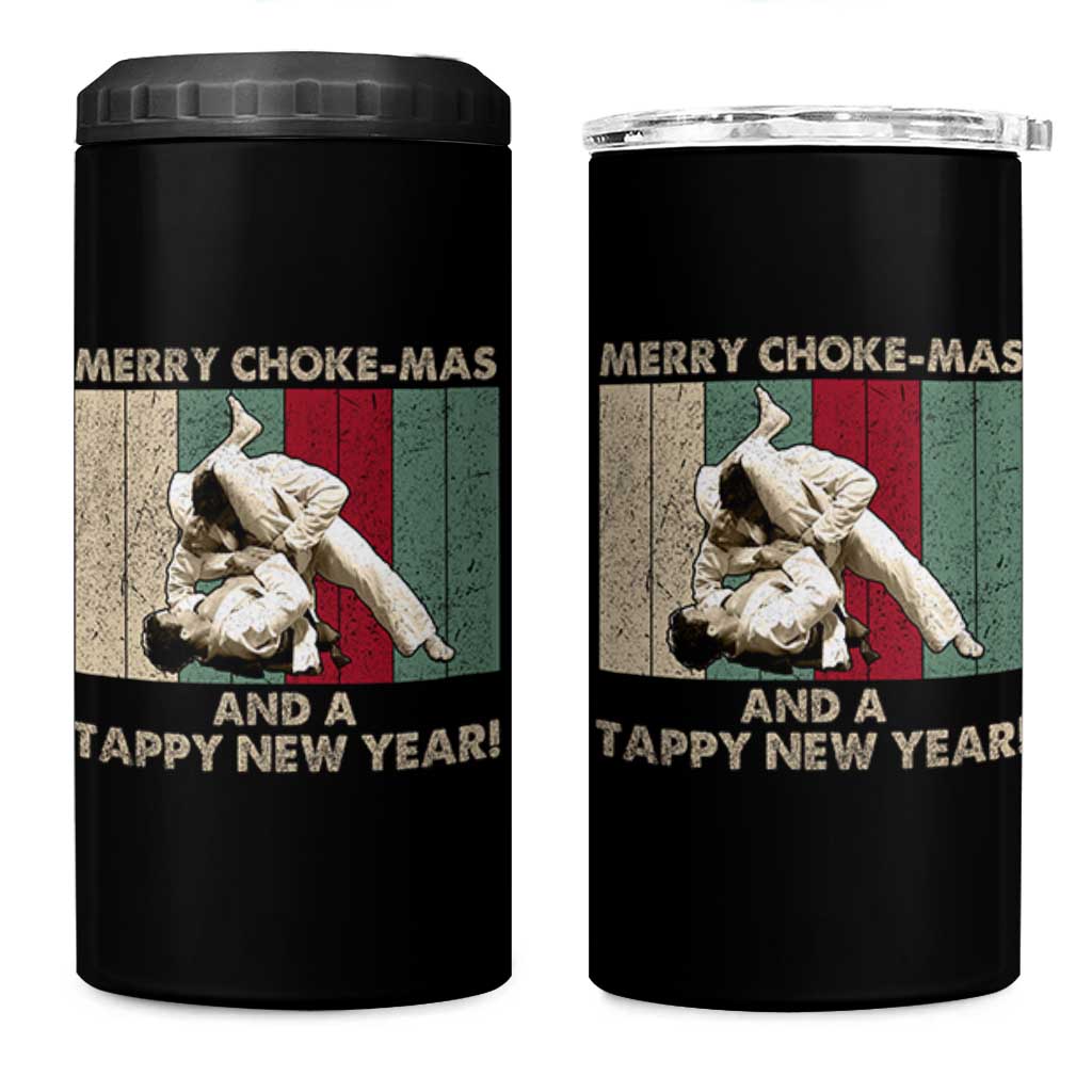 Jiu Jitsu Christmas 4 in 1 Can Cooler Tumbler Retro Merry Choke Mas Tappy New Year Martial Arts BJJ Lover - Wonder Print Shop