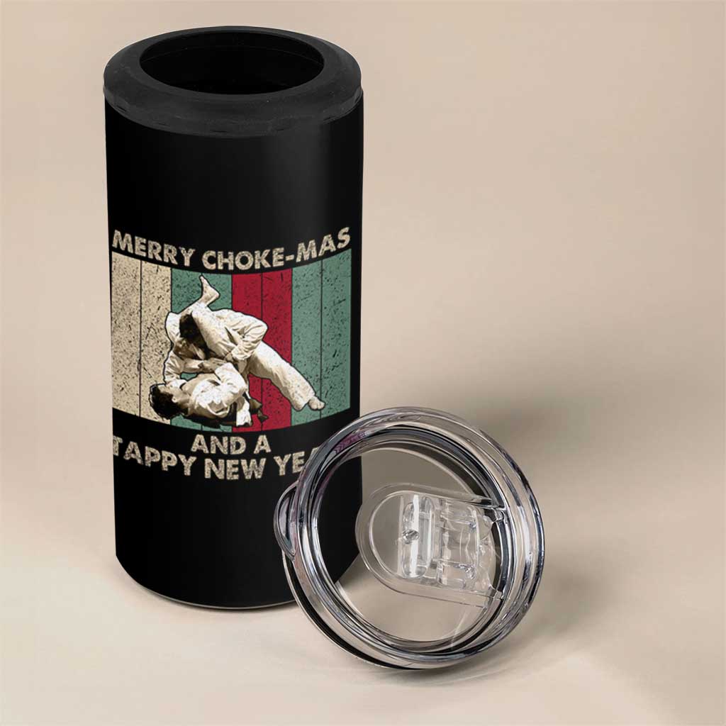 Jiu Jitsu Christmas 4 in 1 Can Cooler Tumbler Retro Merry Choke Mas Tappy New Year Martial Arts BJJ Lover - Wonder Print Shop