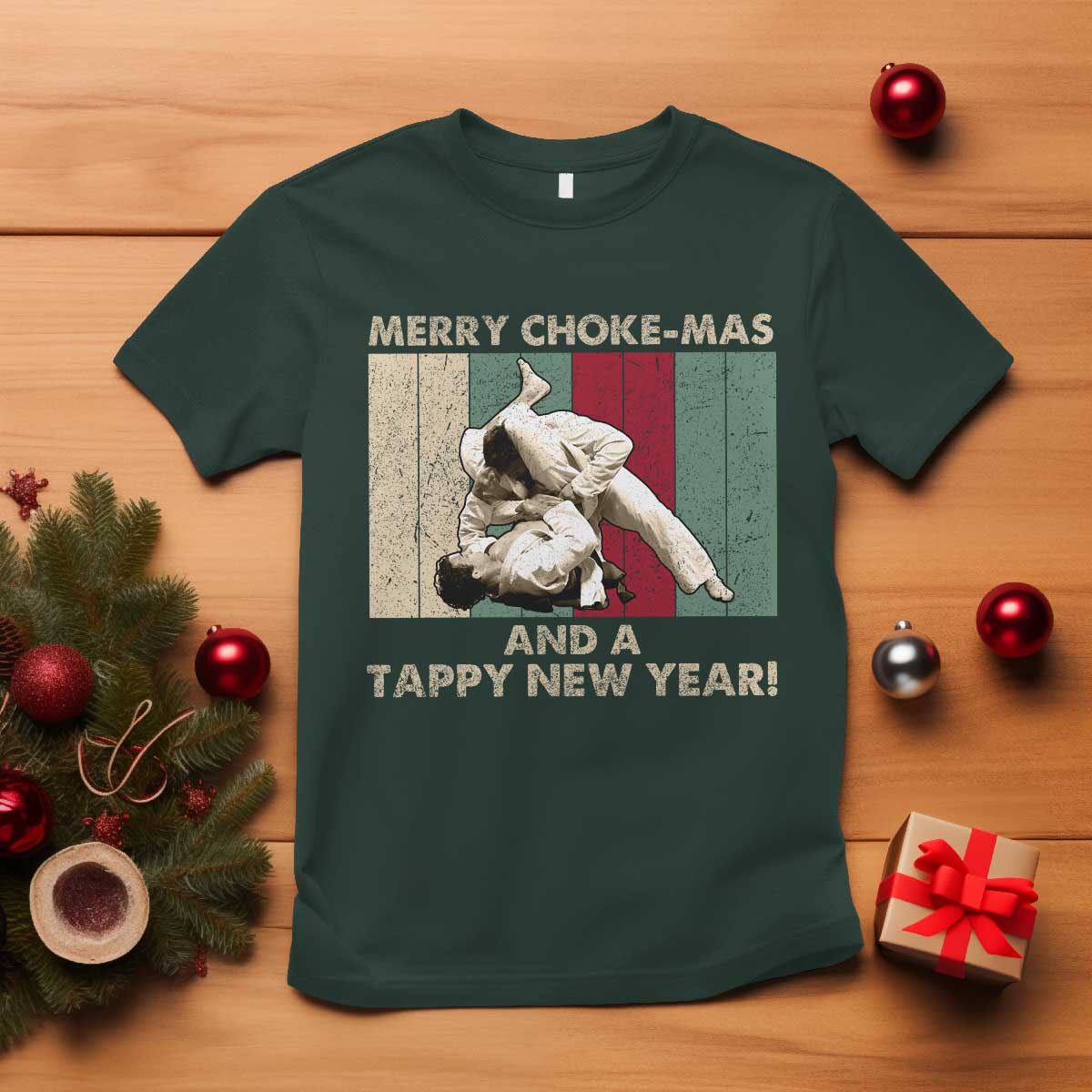 Jiu Jitsu Christmas T Shirt Retro Merry Choke Mas Tappy New Year Martial Arts BJJ Lover - Wonder Print Shop