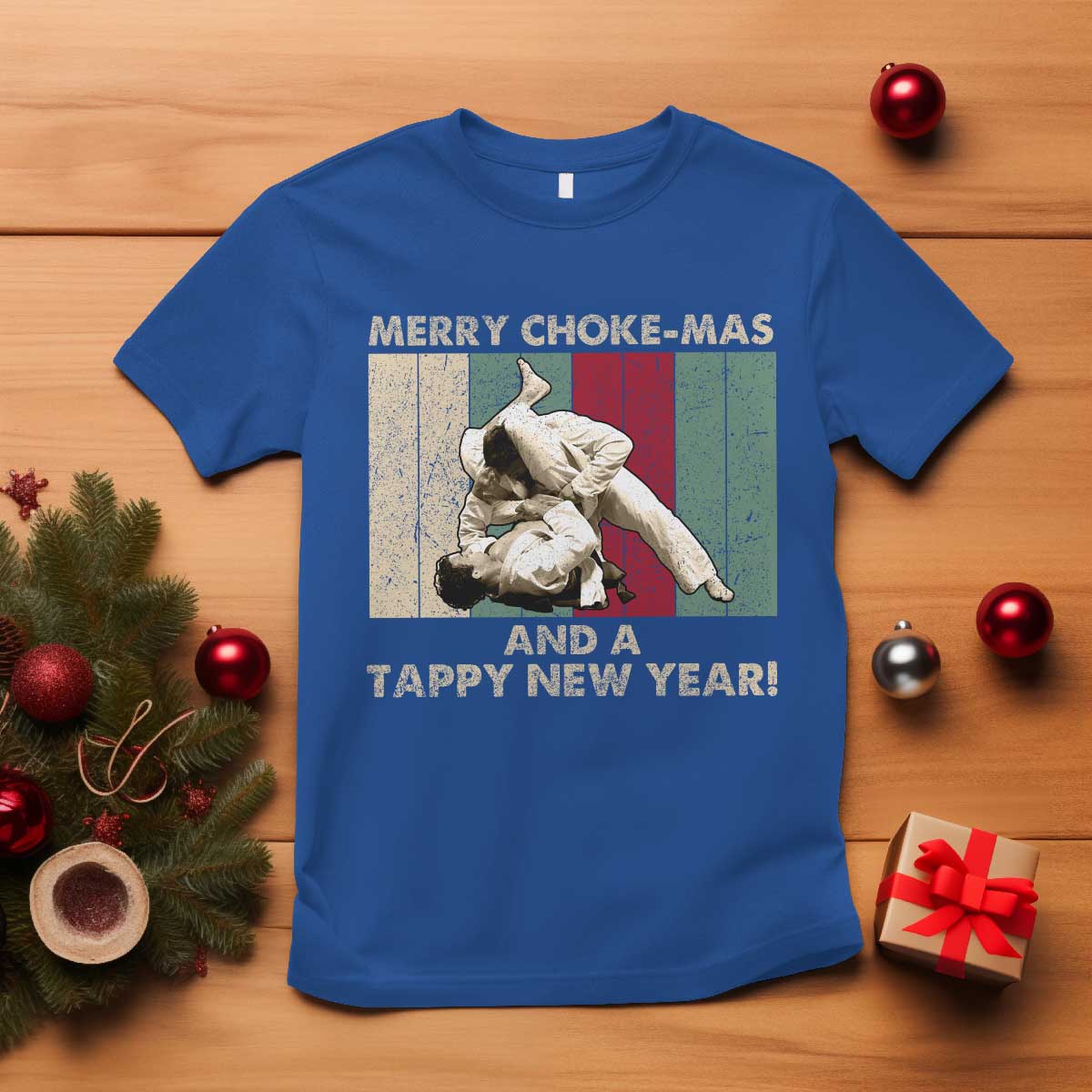 Jiu Jitsu Christmas T Shirt Retro Merry Choke Mas Tappy New Year Martial Arts BJJ Lover - Wonder Print Shop