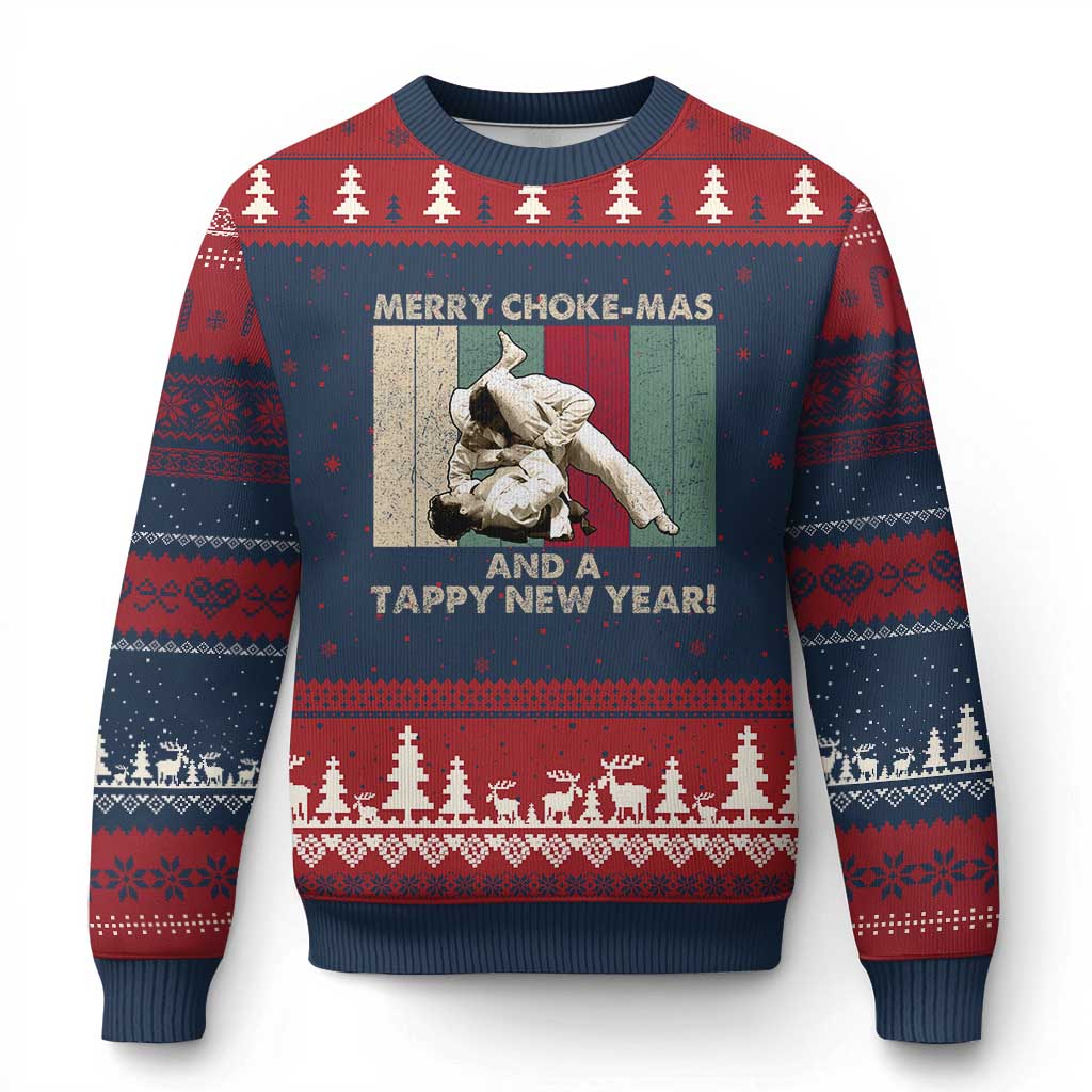 Jiu Jitsu Xmas Ugly Christmas Sweater Retro Merry Choke Mas Tappy New Year Martial Arts BJJ Lover - Wonder Print Shop
