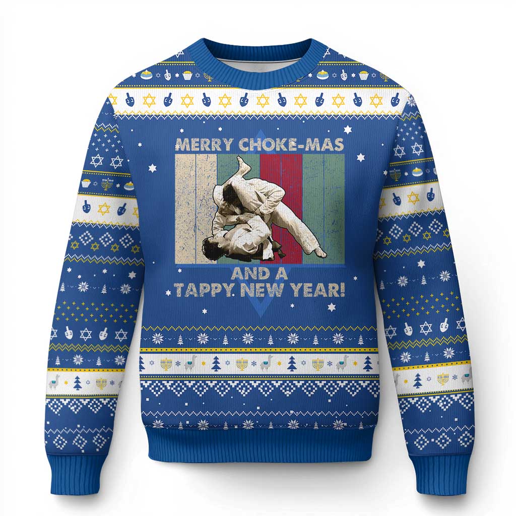 Jiu Jitsu Christmas Hanukkah Ugly Sweater Retro Merry Choke Mas Tappy New Year Martial Arts BJJ Lover - Wonder Print Shop