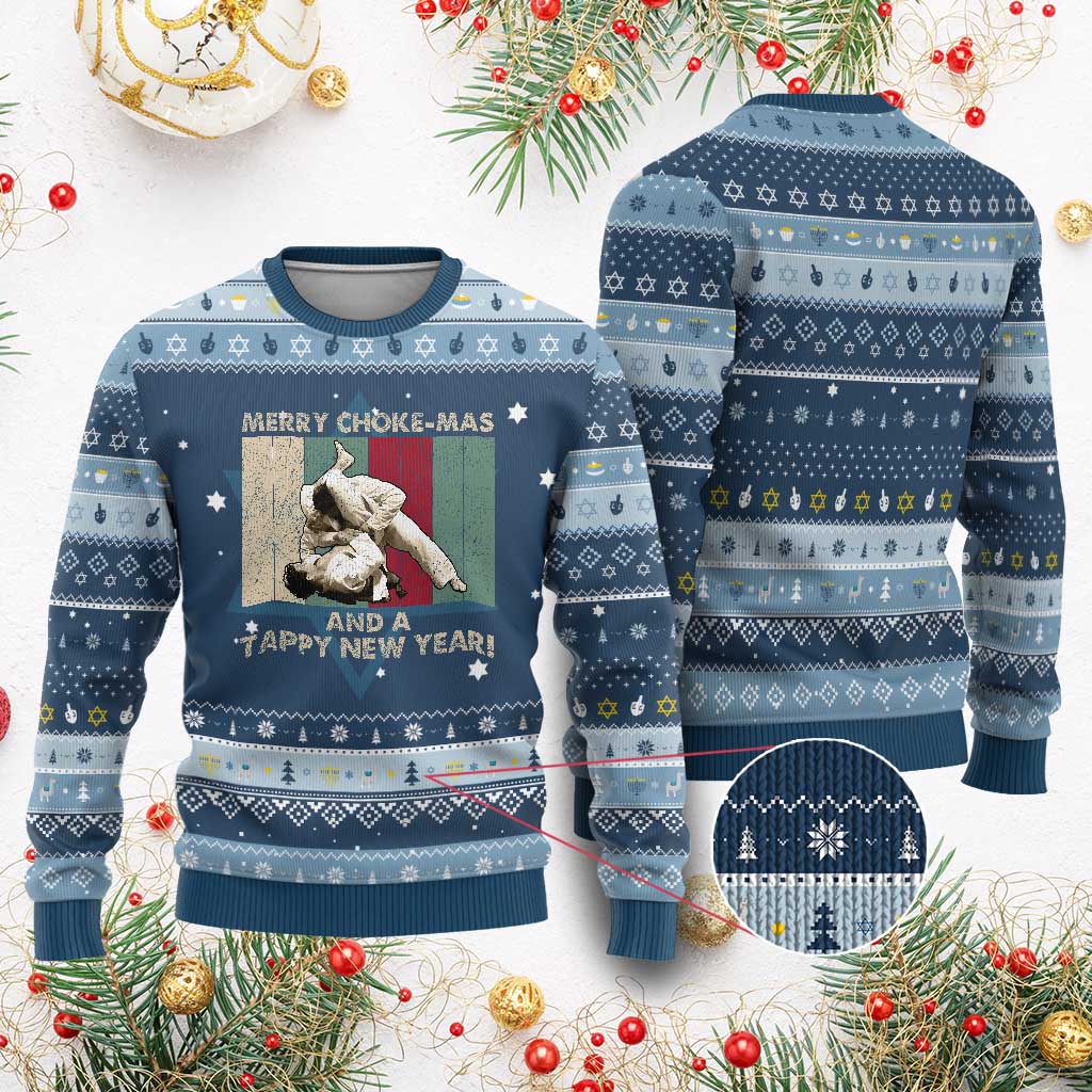 Jiu Jitsu Christmas Hanukkah Ugly Sweater Retro Merry Choke Mas Tappy New Year Martial Arts BJJ Lover - Wonder Print Shop