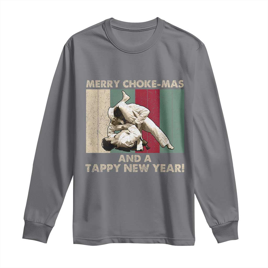 Jiu Jitsu Christmas Long Sleeve Shirt Retro Merry Choke Mas Tappy New Year Martial Arts BJJ Lover - Wonder Print Shop