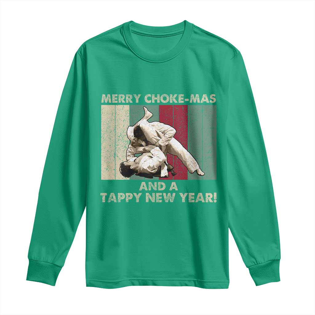 Jiu Jitsu Christmas Long Sleeve Shirt Retro Merry Choke Mas Tappy New Year Martial Arts BJJ Lover - Wonder Print Shop