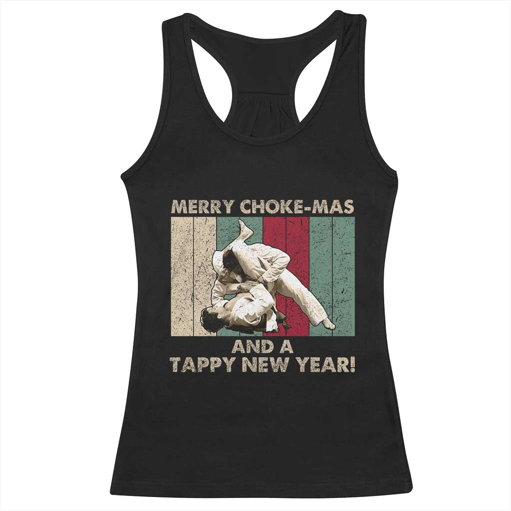 Jiu Jitsu Christmas Racerback Tank Top Retro Merry Choke Mas Tappy New Year Martial Arts BJJ Lover - Wonder Print Shop