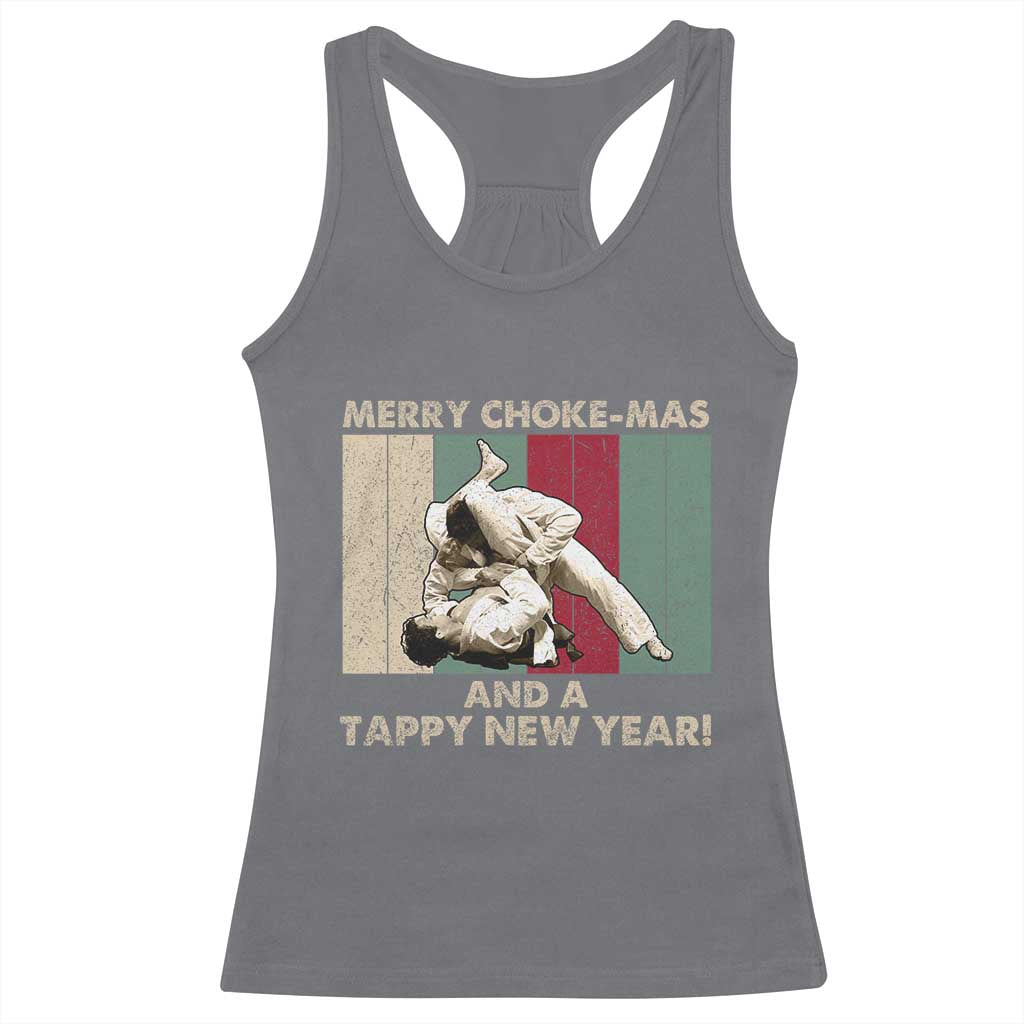 Jiu Jitsu Christmas Racerback Tank Top Retro Merry Choke Mas Tappy New Year Martial Arts BJJ Lover - Wonder Print Shop