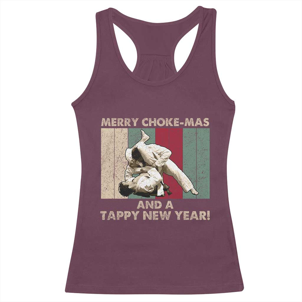 Jiu Jitsu Christmas Racerback Tank Top Retro Merry Choke Mas Tappy New Year Martial Arts BJJ Lover - Wonder Print Shop