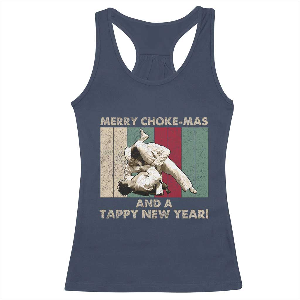 Jiu Jitsu Christmas Racerback Tank Top Retro Merry Choke Mas Tappy New Year Martial Arts BJJ Lover - Wonder Print Shop