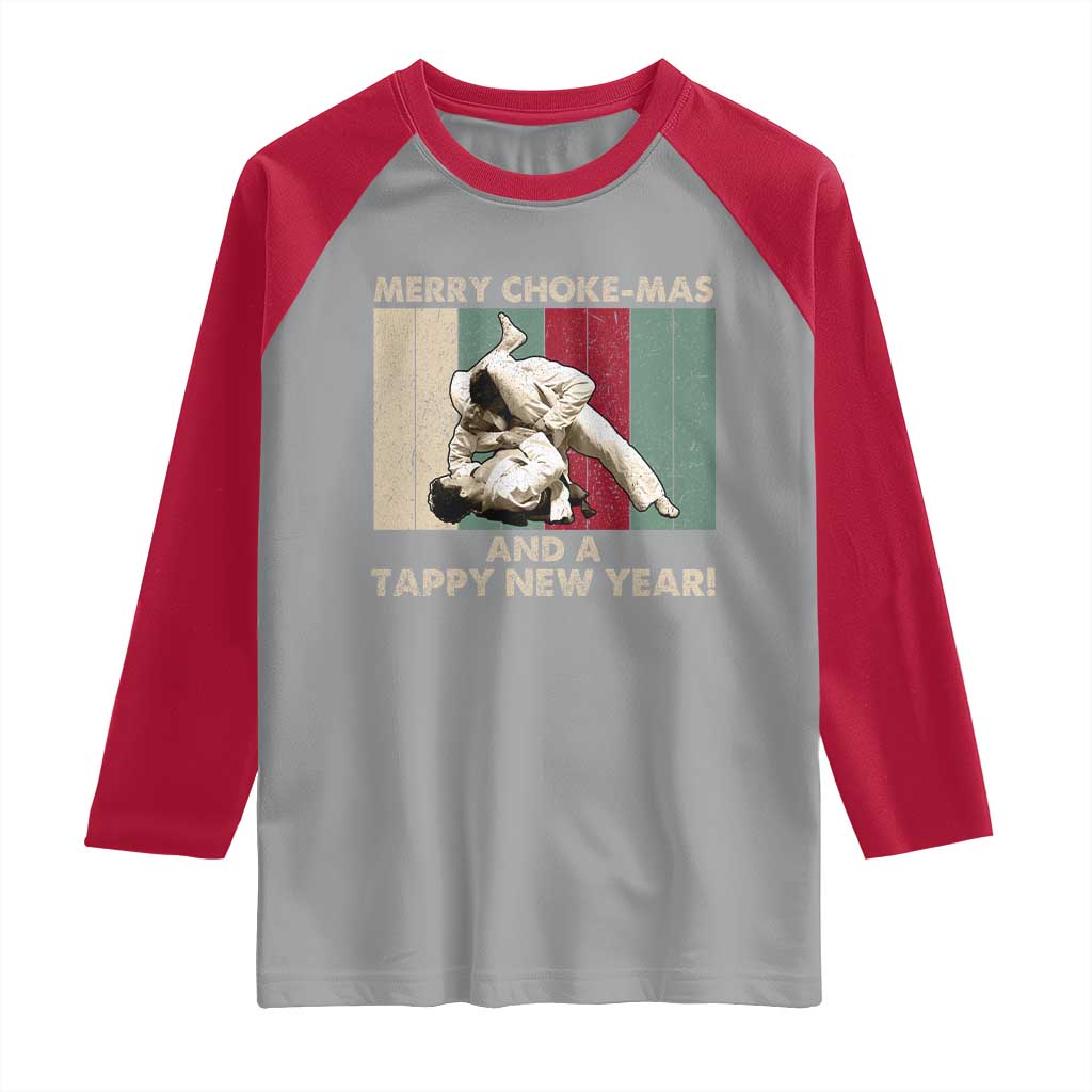 Jiu Jitsu Christmas Raglan Shirt Retro Merry Choke Mas Tappy New Year Martial Arts BJJ Lover - Wonder Print Shop