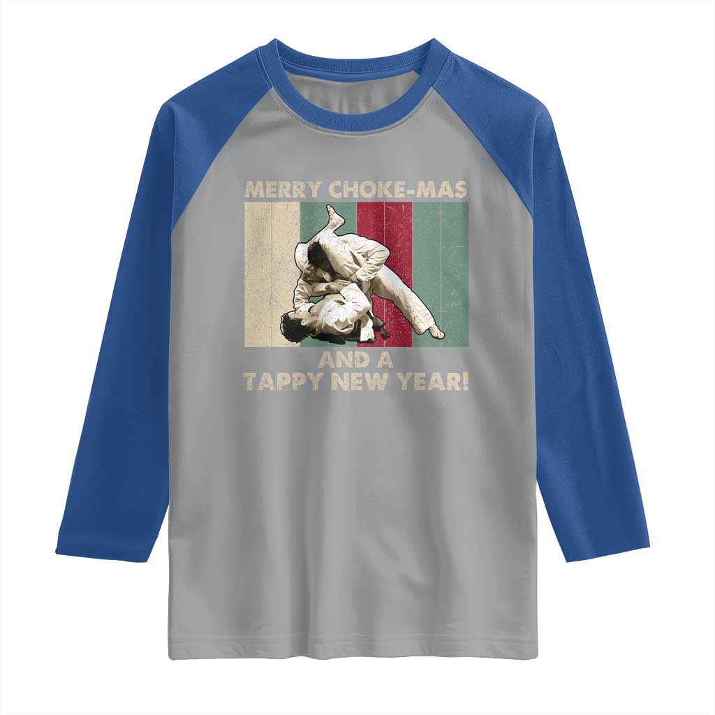 Jiu Jitsu Christmas Raglan Shirt Retro Merry Choke Mas Tappy New Year Martial Arts BJJ Lover - Wonder Print Shop