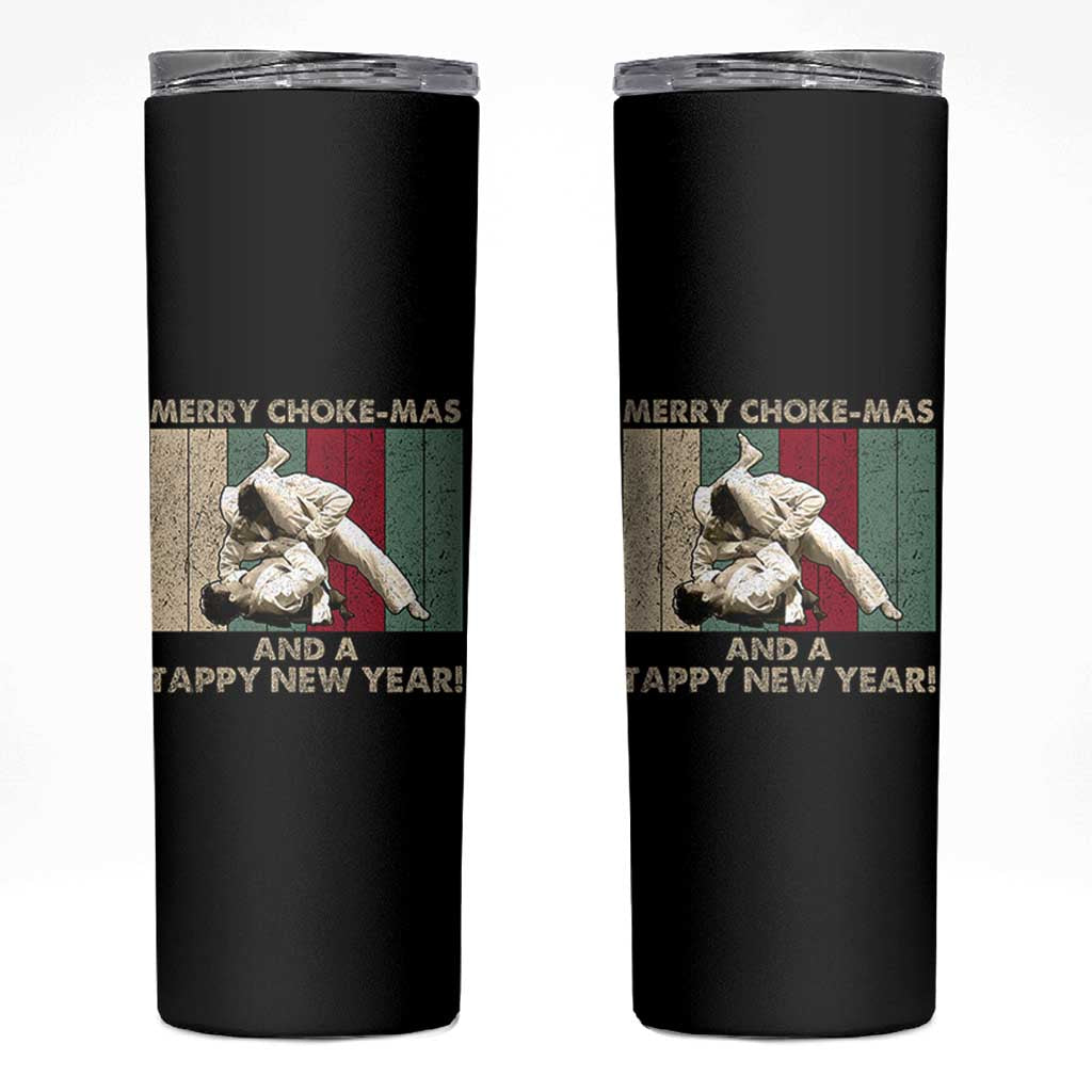 Jiu Jitsu Christmas Skinny Tumbler Retro Merry Choke Mas Tappy New Year Martial Arts BJJ Lover - Wonder Print Shop