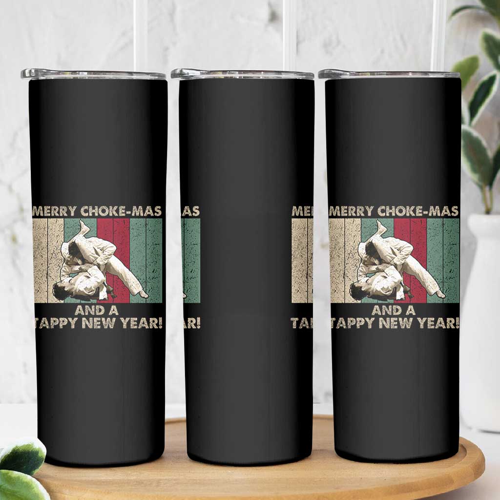 Jiu Jitsu Christmas Skinny Tumbler Retro Merry Choke Mas Tappy New Year Martial Arts BJJ Lover - Wonder Print Shop