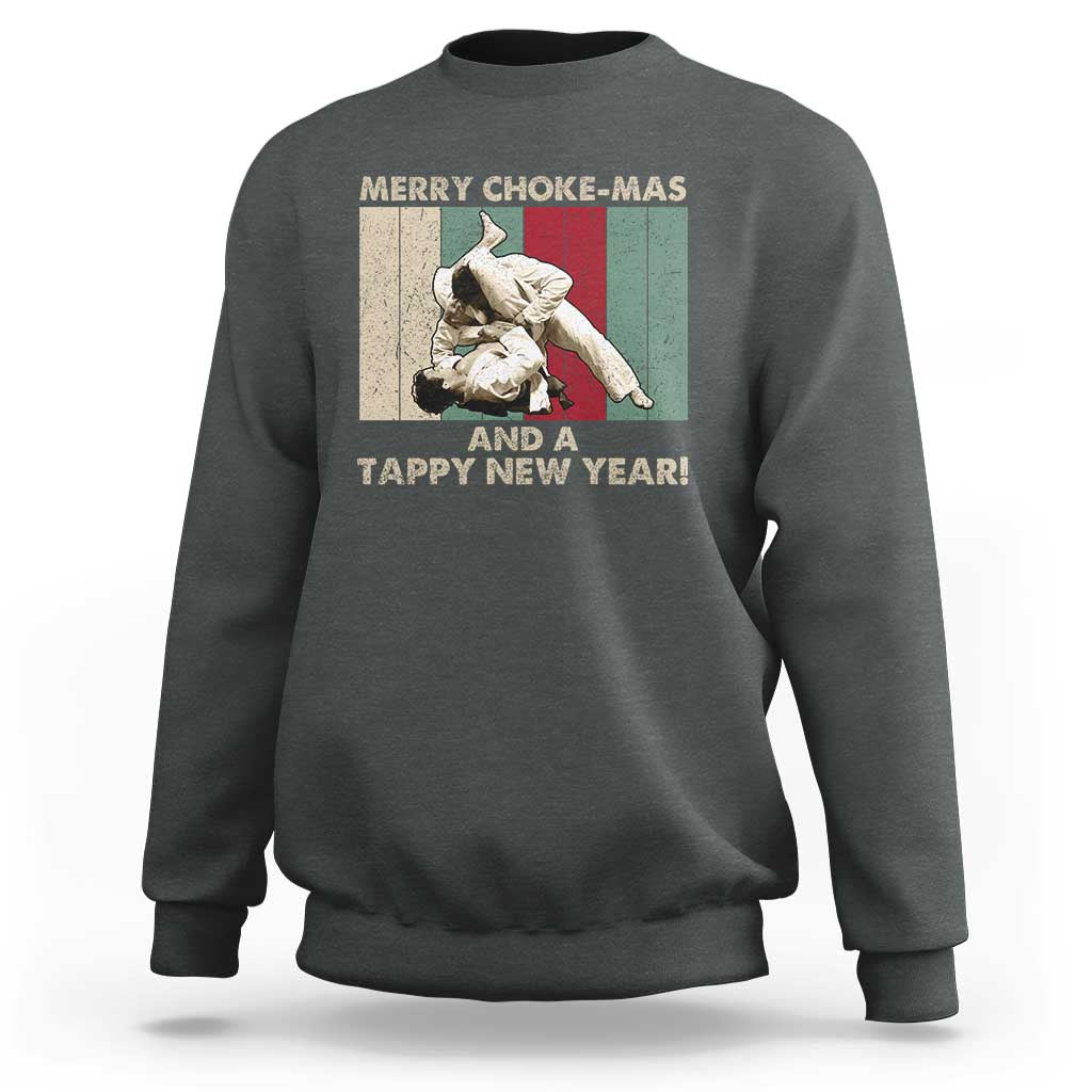Jiu Jitsu Christmas Sweatshirt Retro Merry Choke Mas Tappy New Year Martial Arts BJJ Lover - Wonder Print Shop