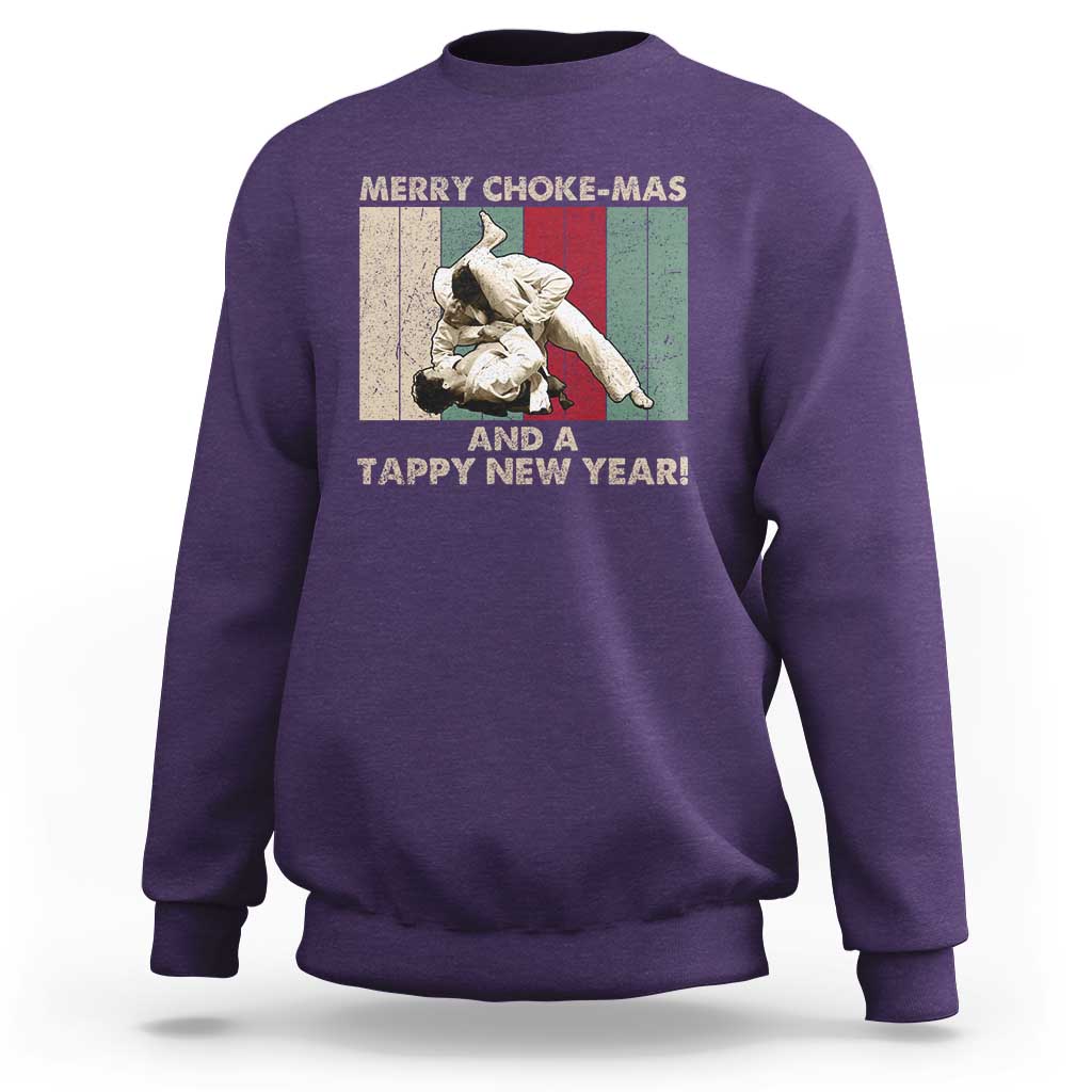 Jiu Jitsu Christmas Sweatshirt Retro Merry Choke Mas Tappy New Year Martial Arts BJJ Lover - Wonder Print Shop