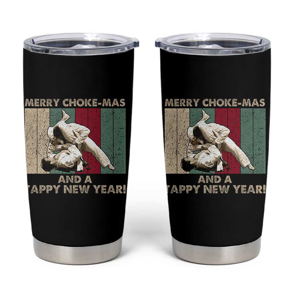 Jiu Jitsu Christmas Tumbler Cup Retro Merry Choke Mas Tappy New Year Martial Arts BJJ Lover - Wonder Print Shop