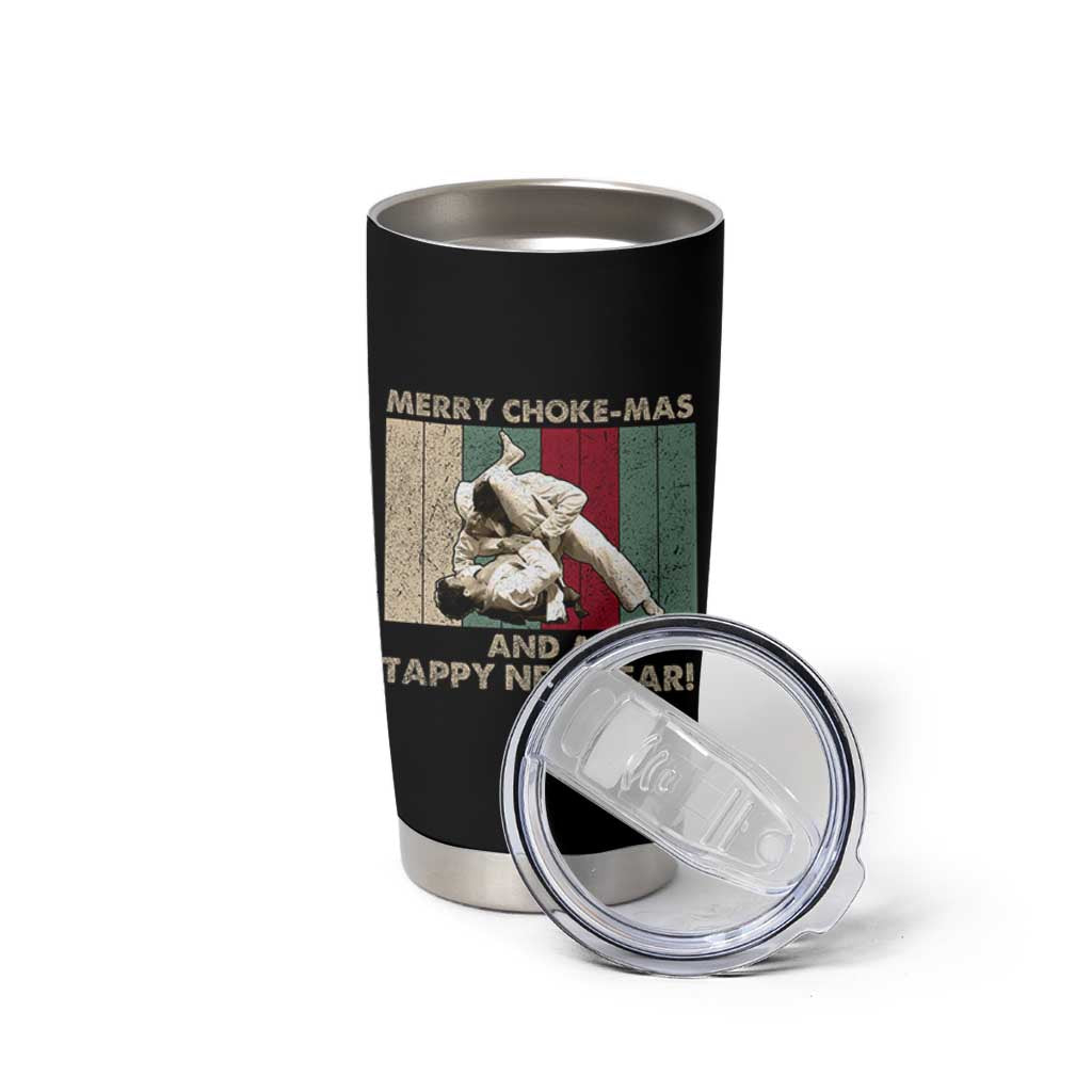 Jiu Jitsu Christmas Tumbler Cup Retro Merry Choke Mas Tappy New Year Martial Arts BJJ Lover - Wonder Print Shop