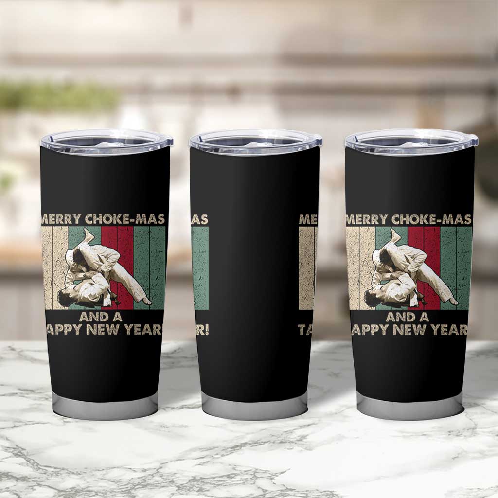 Jiu Jitsu Christmas Tumbler Cup Retro Merry Choke Mas Tappy New Year Martial Arts BJJ Lover - Wonder Print Shop